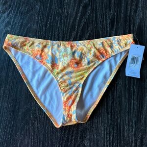 HURLEY moderate coverage bikini bottom orange neon floral print size large